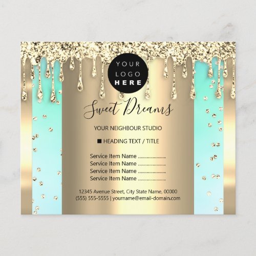 Logo Beauty Makeup Nails Price List Gold Mint Flyer