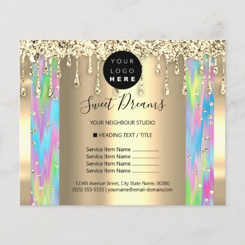 Logo Beauty Makeup Nails Price List Gold Pastels Flyer