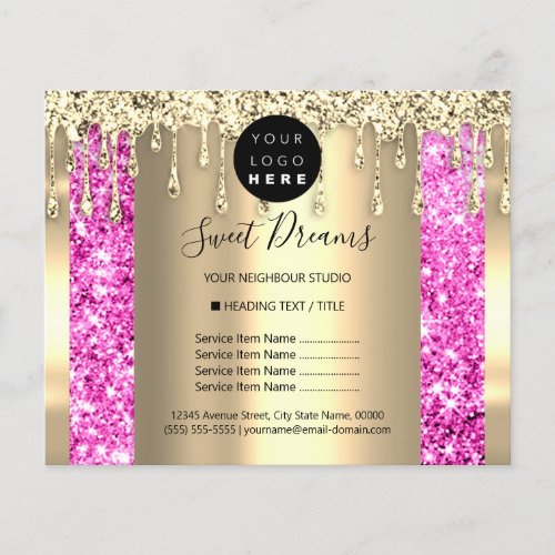 Logo Beauty Makeup Nails Price List Gold Pink Flyer