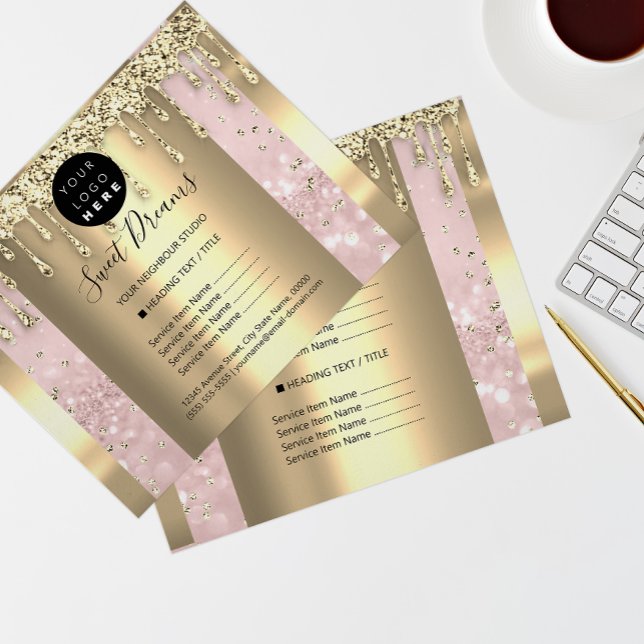 Logo Beauty Makeup Nails Price List Gold Pink Flyer (Creator Uploaded)