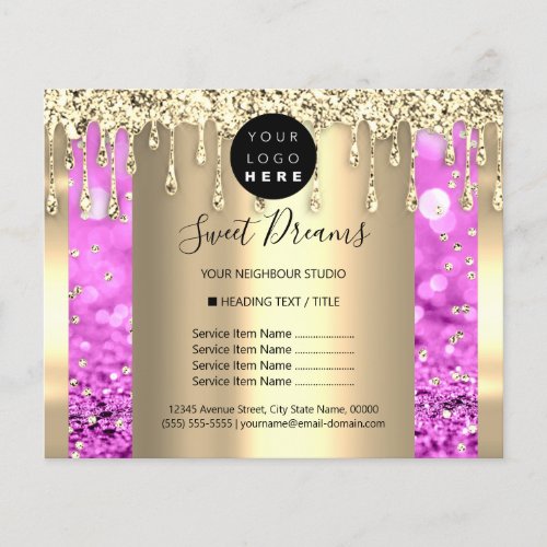 Logo Beauty Makeup Nails Price List Gold Pink Flyer