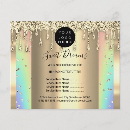 Logo Beauty Makeup Nails Price List Gold Rainbow Flyer