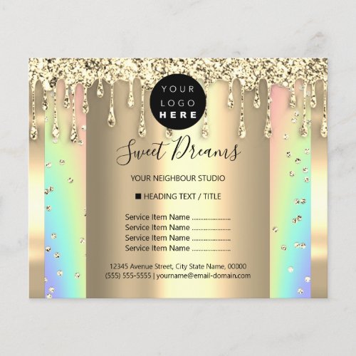 Logo Beauty Makeup Nails Price List Gold Rainbow Flyer