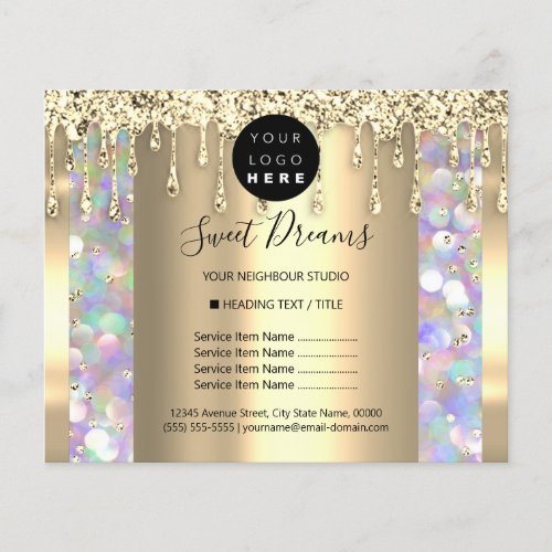 Logo Beauty Makeup Nails Price List Golden Drips Flyer