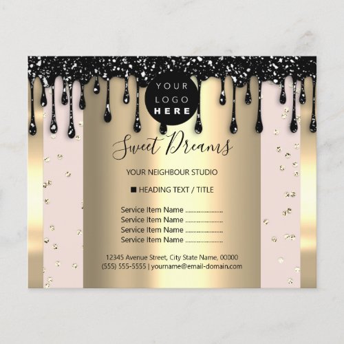 Logo Beauty Makeup Nails Price List Rose Drips Flyer