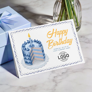 Logo Big Blue Grey Vintage Cake Business Birthday Card