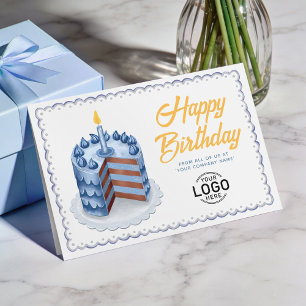 Logo Big Blue Vintage Cake Business Birthday Card