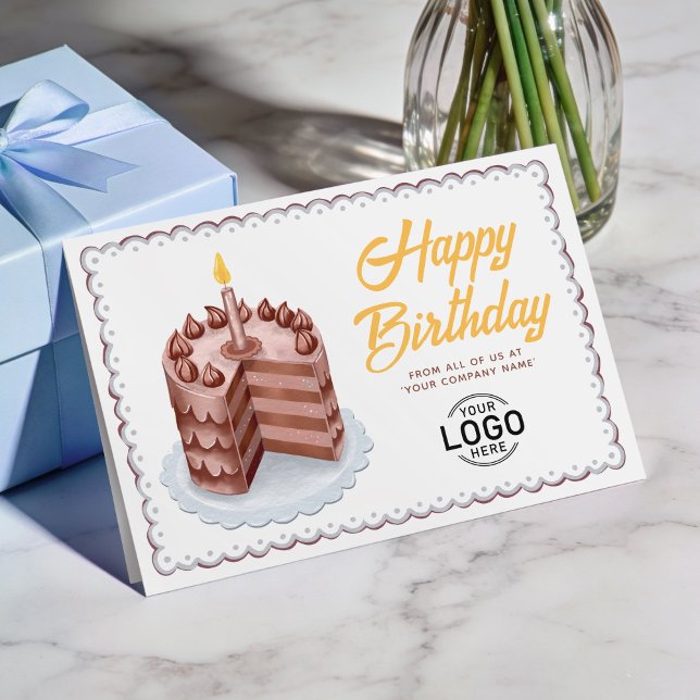 Logo Big Vintage Chocolate Cake Business Birthday Card (Creator Uploaded)