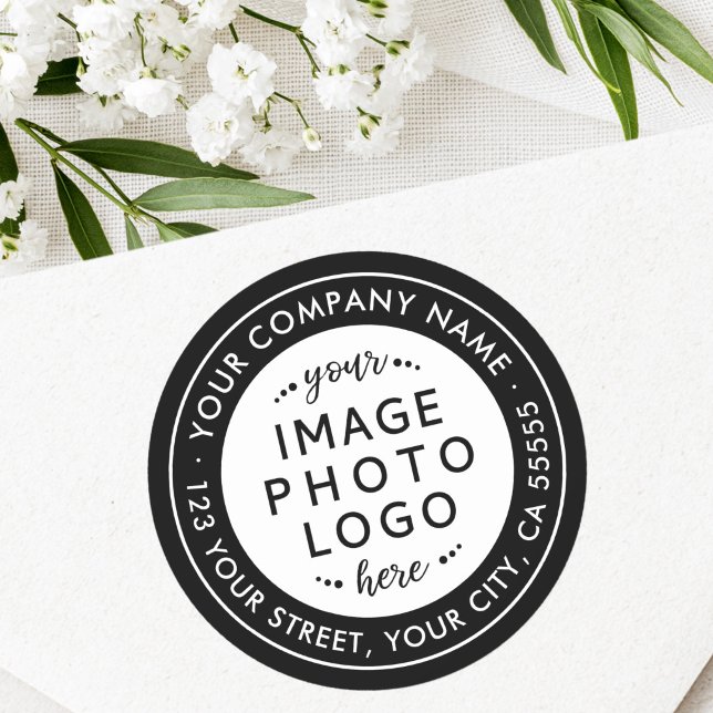 Logo black and white business return address classic round sticker (Logo black and white business return address classic round sticker)