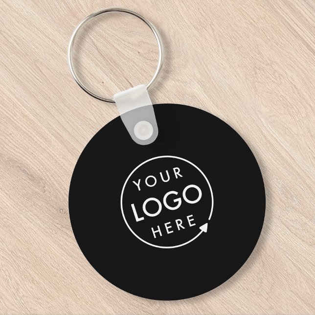 Logo Black | Business Modern Minimalist Keychain (Sleek black company branded keychains for small business office keys, gifting & promotional swag.)