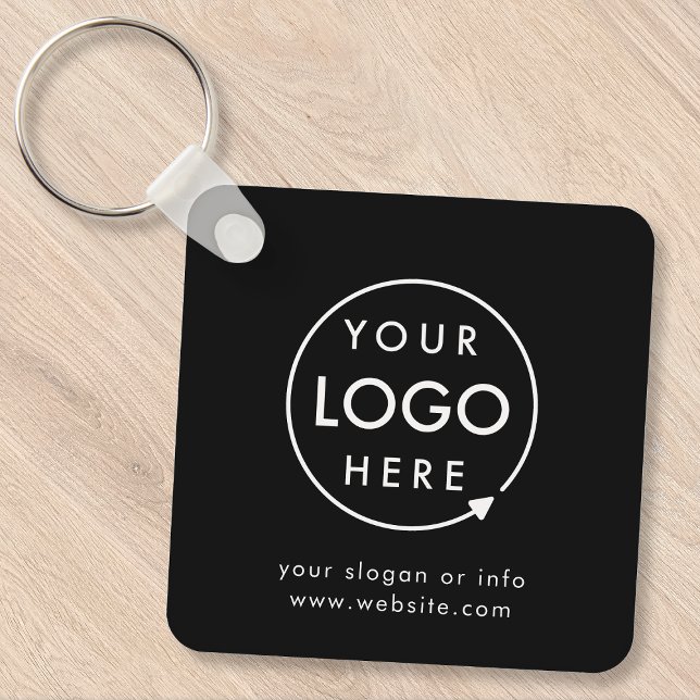 Logo Black | Business Promotional Minimalist Keychain (Sleek black company branded keychains for small business office keys, gifting & promotional swag.)