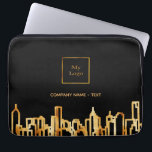 Logo black city skyline business real estate laptop sleeve<br><div class="desc">A black background,  with a faux gold city skyline as decor. Template for your business logo and your name or a text. Golden letters
  
Perfect for real estate agents!

This sleeve is also available in our store without a logo.</div>