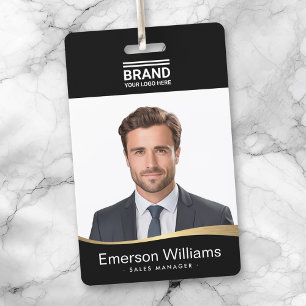 Logo black faux golden wave employee name id badge