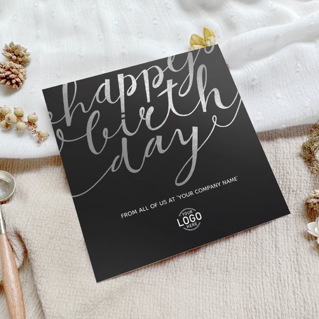 Logo Black Faux Silver Foil Script Birthday Card (Creator Uploaded)
