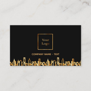 Logo black gold city skyline business real estate business card