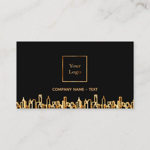 Logo black gold city skyline business real estate business card