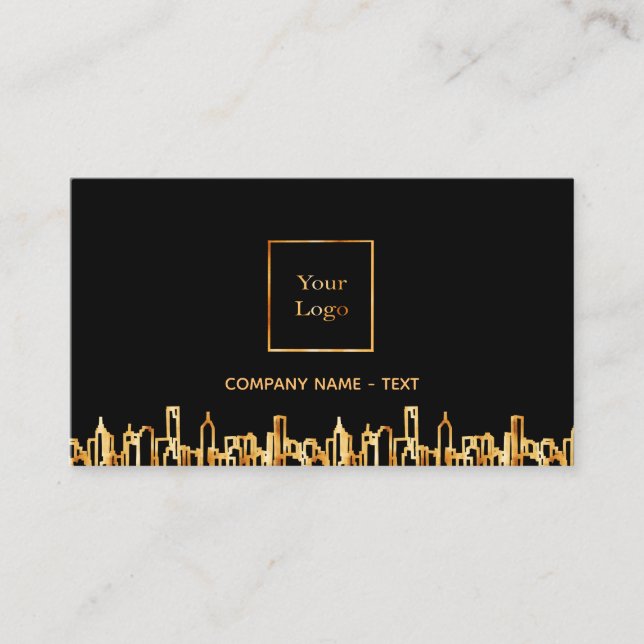 Logo black gold city skyline business real estate card (Front)