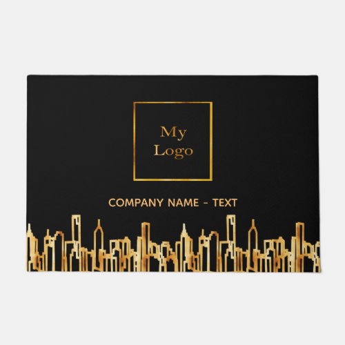 Logo black gold city skyline business real estate doormat