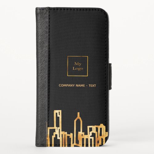 Logo black gold city skyline business real estate iPhone XS wallet case