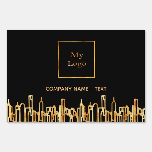 Logo black gold city skyline business real estate sign