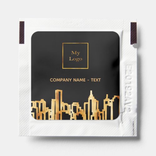 Logo black gold city skyline company real estate hand sanitizer packet