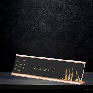 Logo black gold construction cranes industry desk name plate