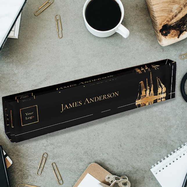 Logo black gold construction cranes industry desk name plate (Creator Uploaded)