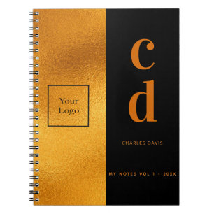 Logo black gold monogram business notebook