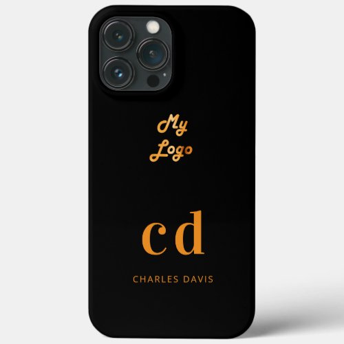 Logo black gold monogram initials business iPhone 13 pro max case