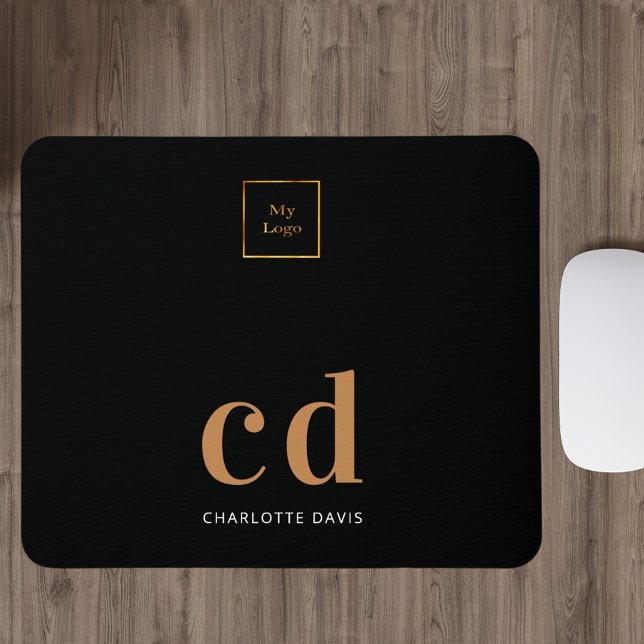 Logo black gold monogram initials business mouse pad (Creator Uploaded)