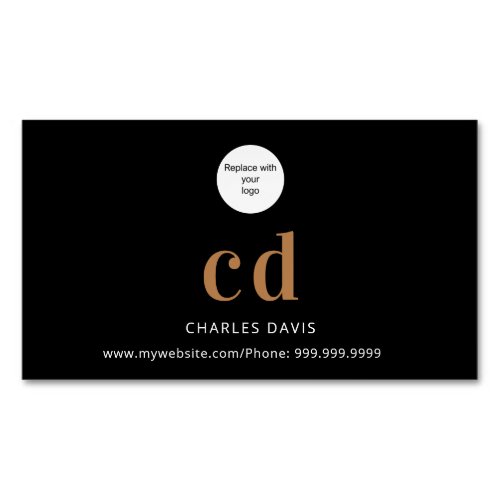 Logo black gold monogram initials minimalist  business card magnet