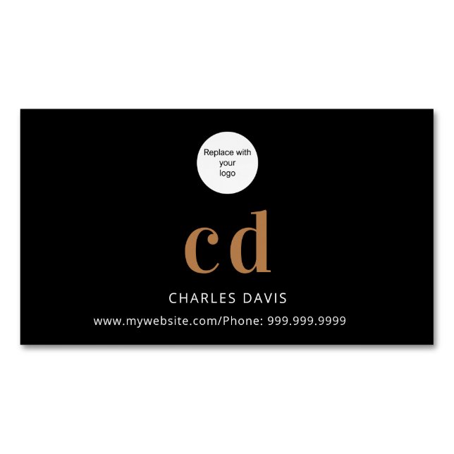 Logo black gold monogram initials minimalist  business card magnet (Front)
