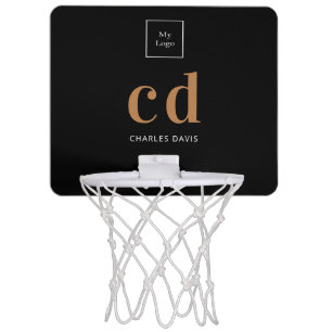 Logo black gold monogram initials name business mini basketball hoop