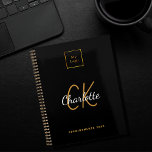 Logo black gold monogram modern 2024 business planner<br><div class="desc">A black background. Personalize and add your business logo,  monogram initials,  name and a title.  Golden and white letters. Your company logo both on front and on the back.</div>