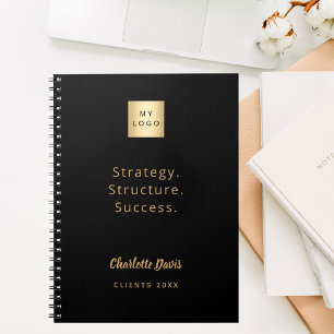 Logo black gold motivational quote busines notebook