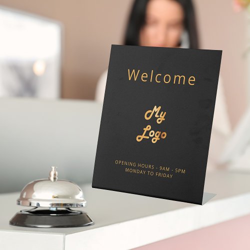 Logo black gold welcome business pedestal sign