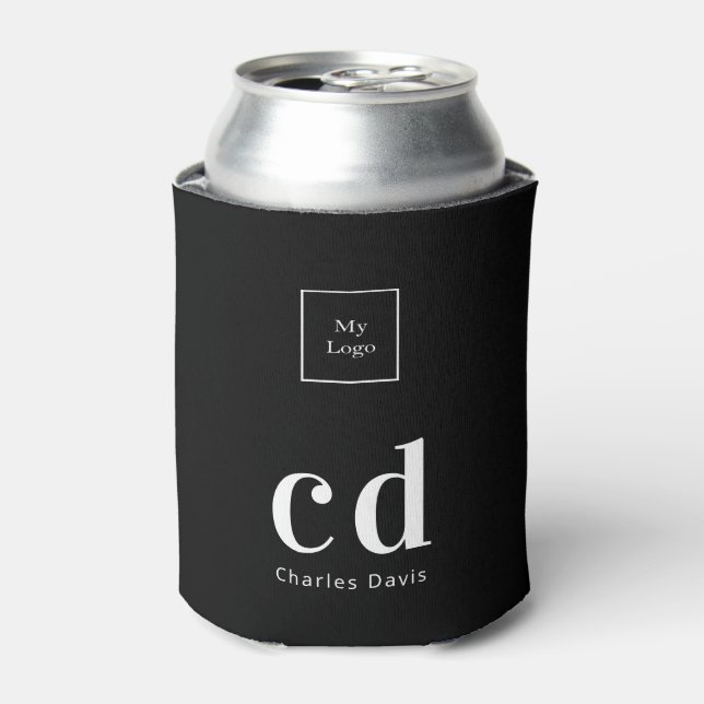 Logo black white business monogram name can cooler (Can Front)