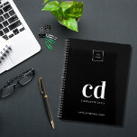 Logo black white monogram initials business 2024 planner<br><div class="desc">Black background and white text. Personalize and add your logo,  monogram initials,  name and a title year 2024 (or any year). Your logo both on the front and the back.  Space for your website address on the  back.</div>