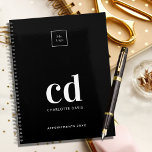 Logo black white monogram initials business 2024 planner<br><div class="desc">Black background and white text. Personalize and add your logo,  monogram initials,  name and a title year 2024 (or any year). Your logo both on the front and the back.  Space for your website address on the  back.</div>