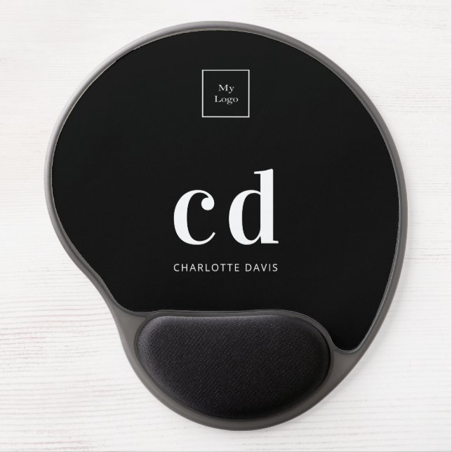Logo black white monogram initials business gel mouse pad (Front)