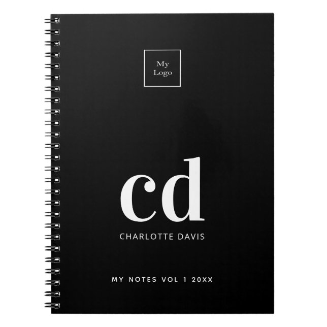 Logo black white monogram initials business notebook (Front)