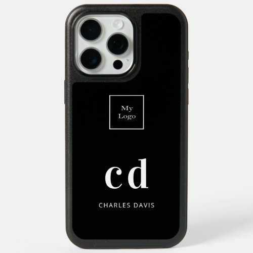 Logo black white monogram initials business iPhone 15 pro max case