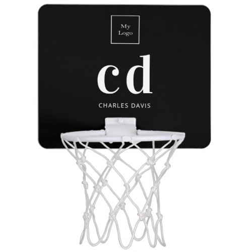 Logo black white monogram initials name business mini basketball hoop