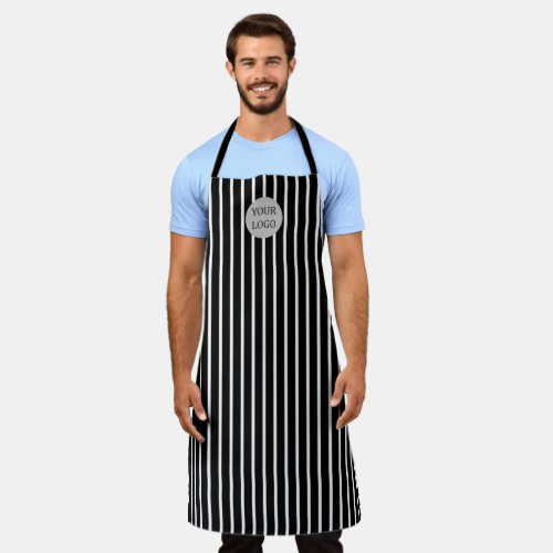 Logo Black White Simple Elegant Stripes Pattern Apron