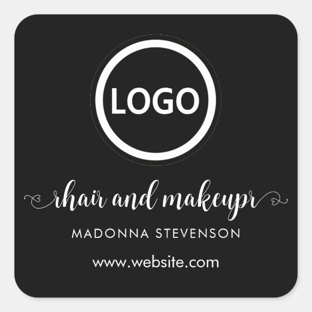 Logo black white simple typography hair makeup  square sticker (Front)