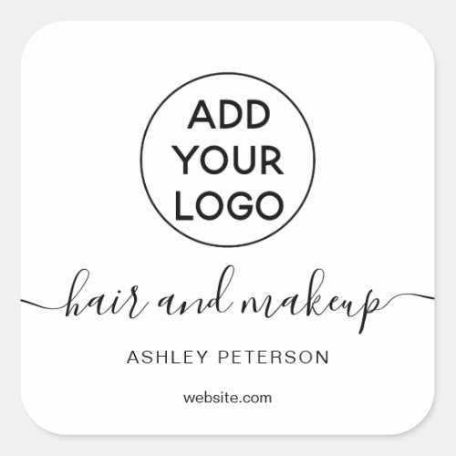 Logo black white simple typography hair makeup square sticker