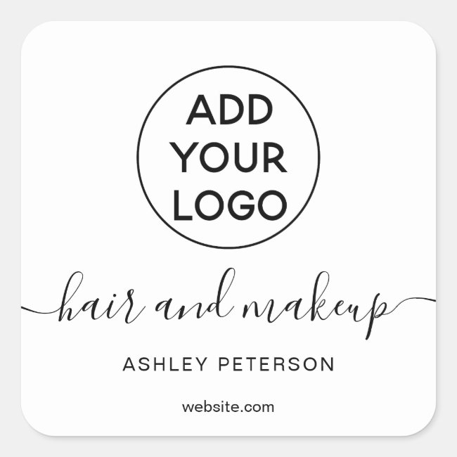 Logo black white simple typography hair makeup square sticker