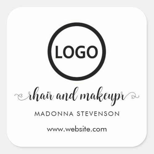 Logo black white simple typography hair makeup  square sticker