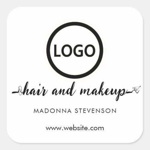 Logo black white simple typography hair makeup  square sticker