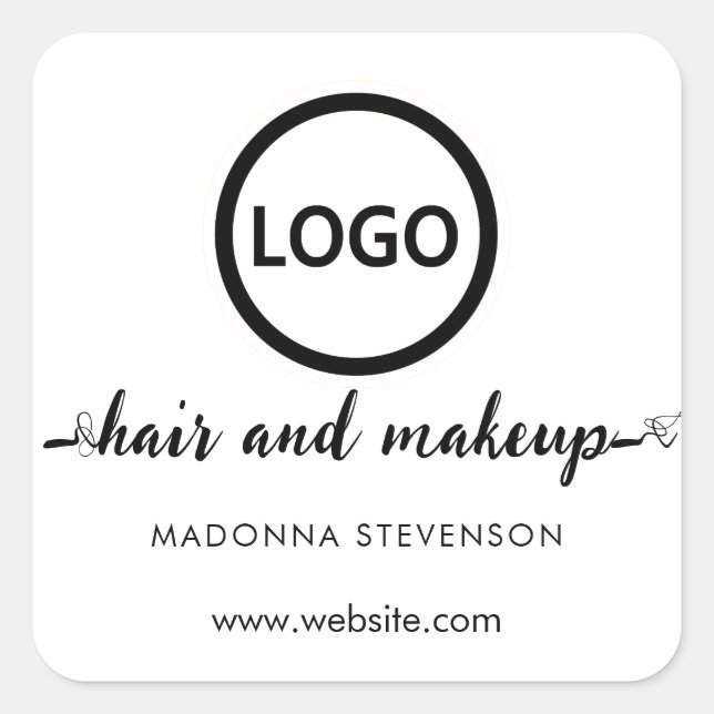 Logo black white simple typography hair makeup  square sticker (Front)